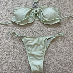 Light Green Bikini Set with beautiful details on straps - adjustable straps